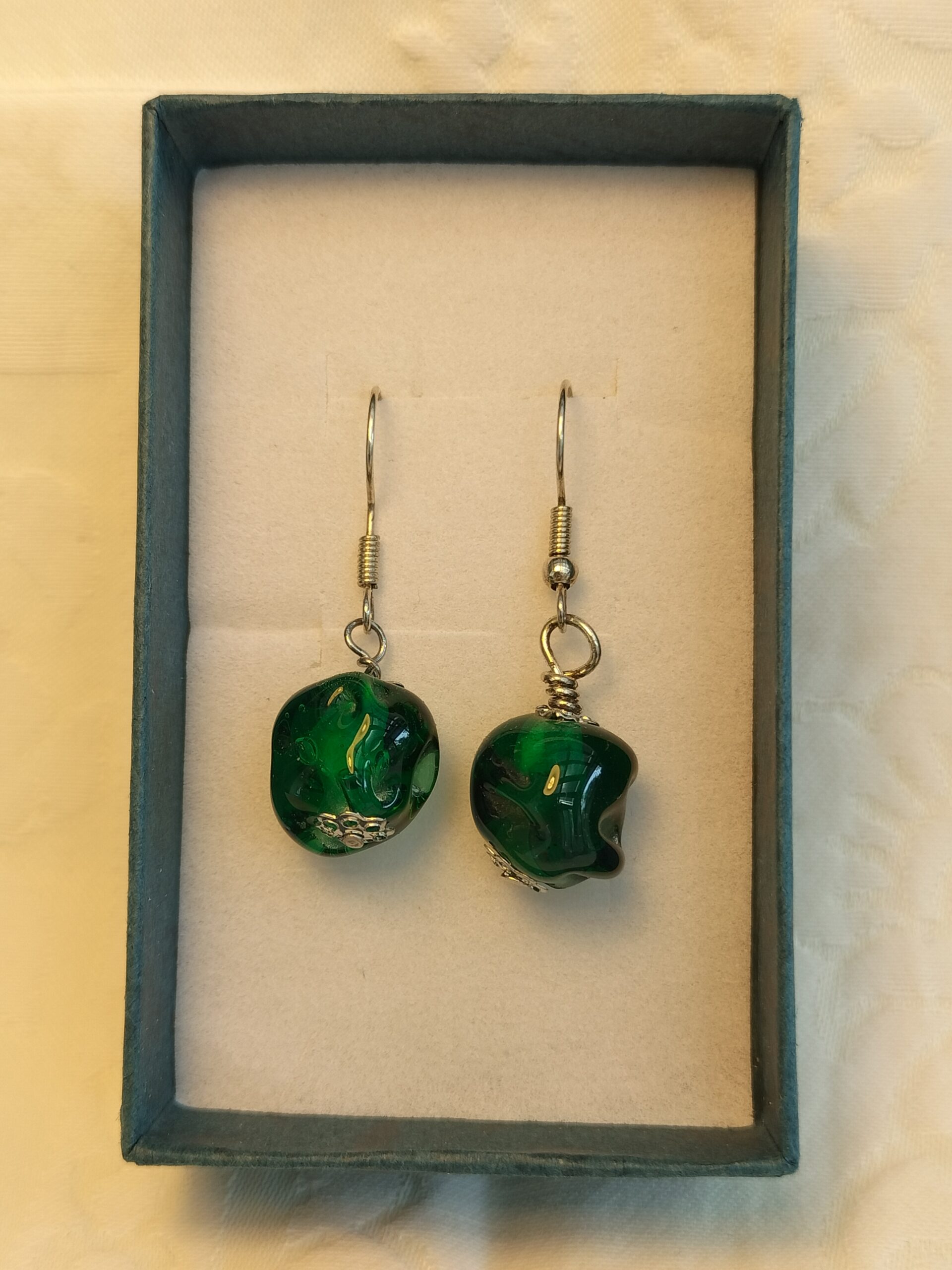 Boucles d'oreilles perles de verre vertes