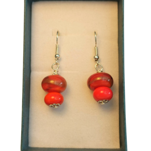 Boucles d'oreilles perles de verre rouge